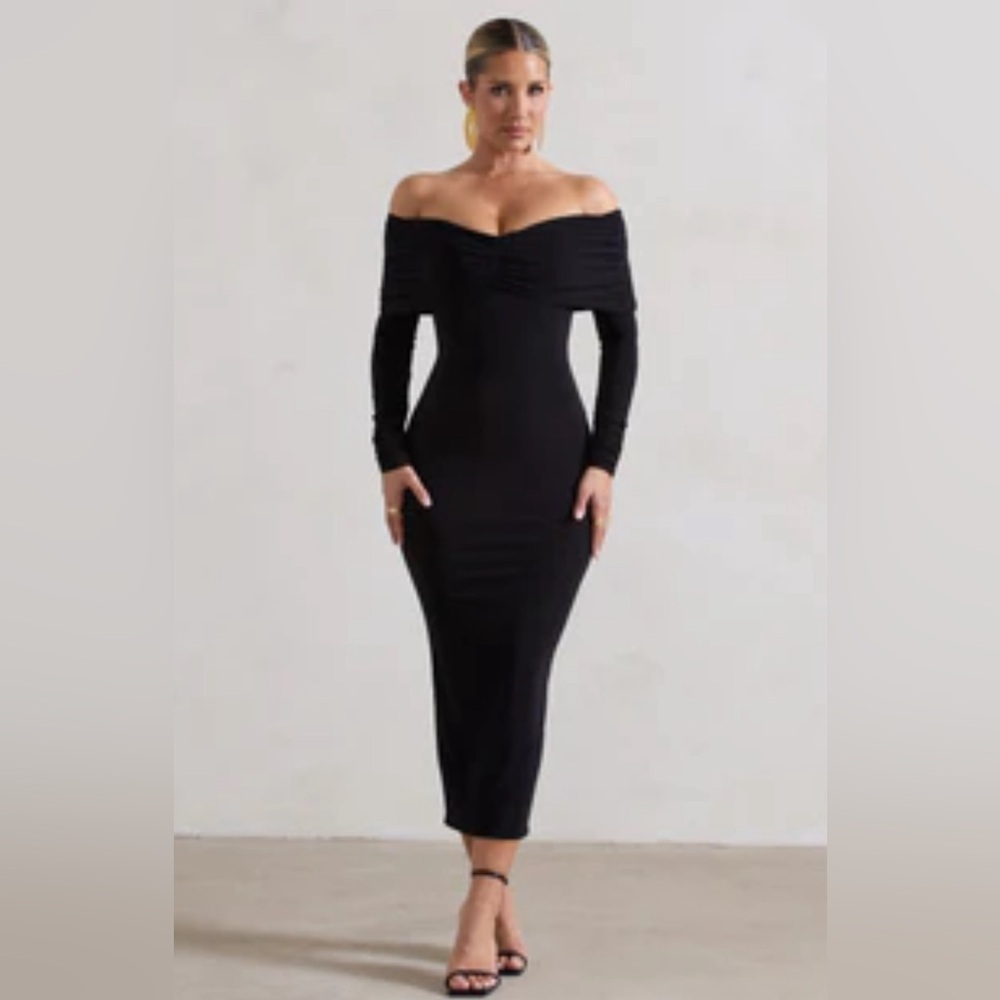 Club London women’s Elegant Black Off-Shoulder Dress NWT size 12